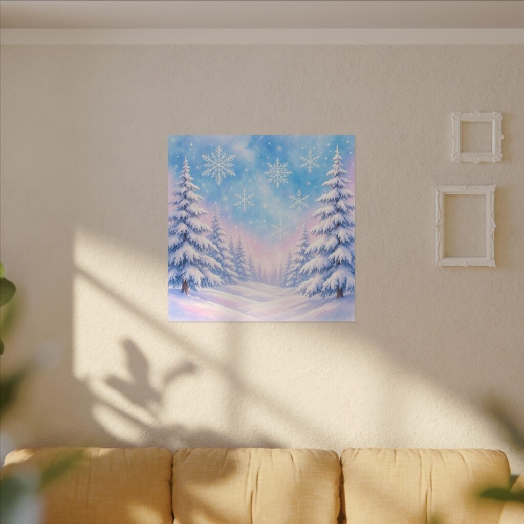 Winter Snowy Forest Canvas Wall Art - Snowflake Holiday Landscape