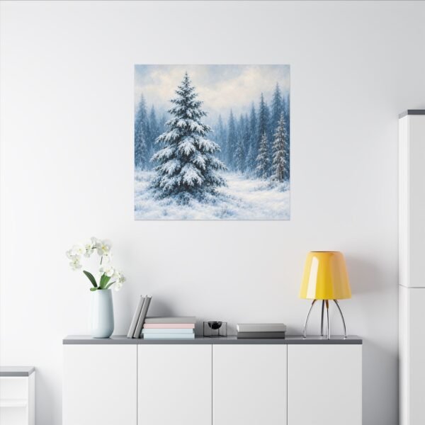 Winter Pine Forest Matte Canvas Wall Art — Snowy Evergreen Landscape - Image 1