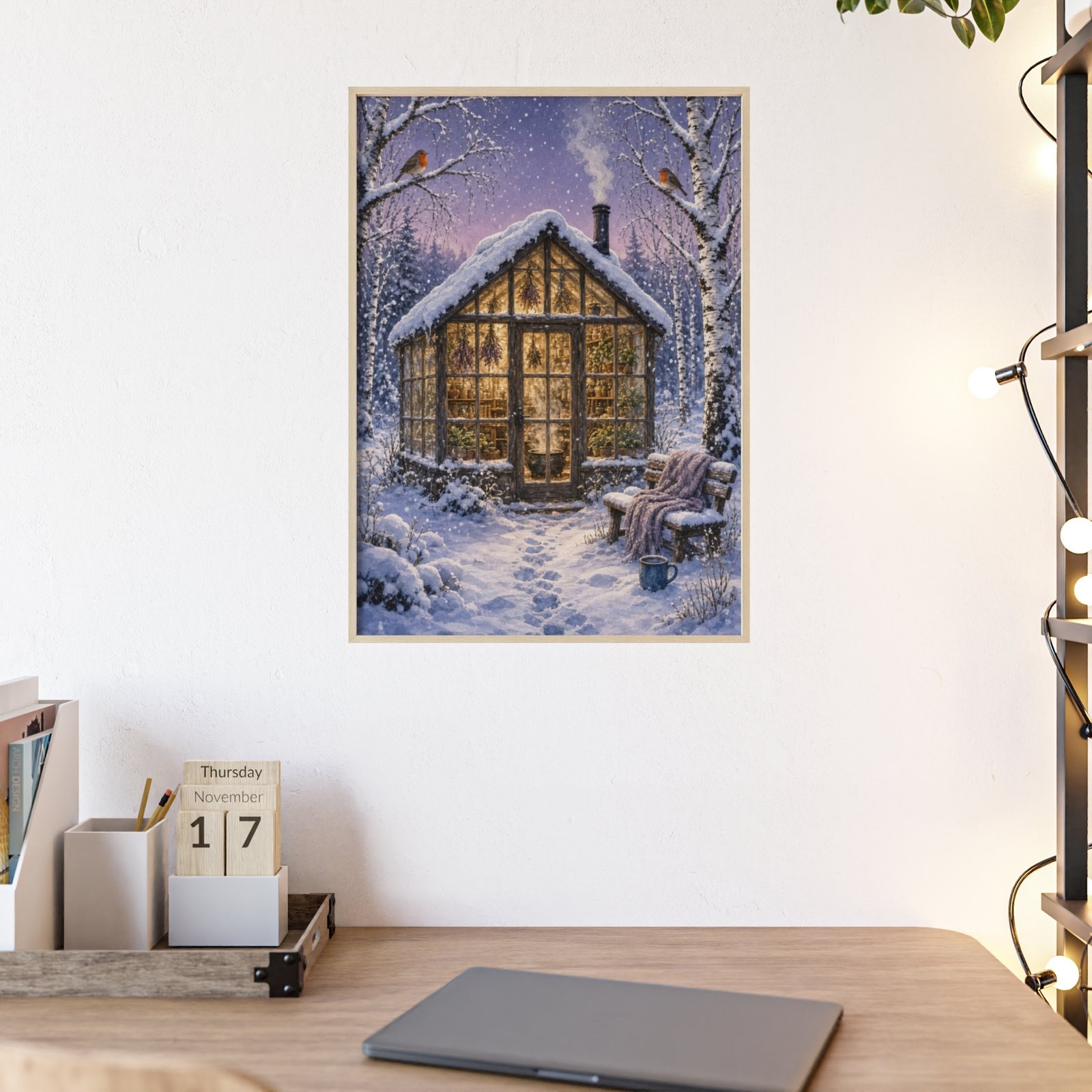 Winter Cottage Framed Poster — Cozy Snowy Greenhouse Wall Art - Image 4