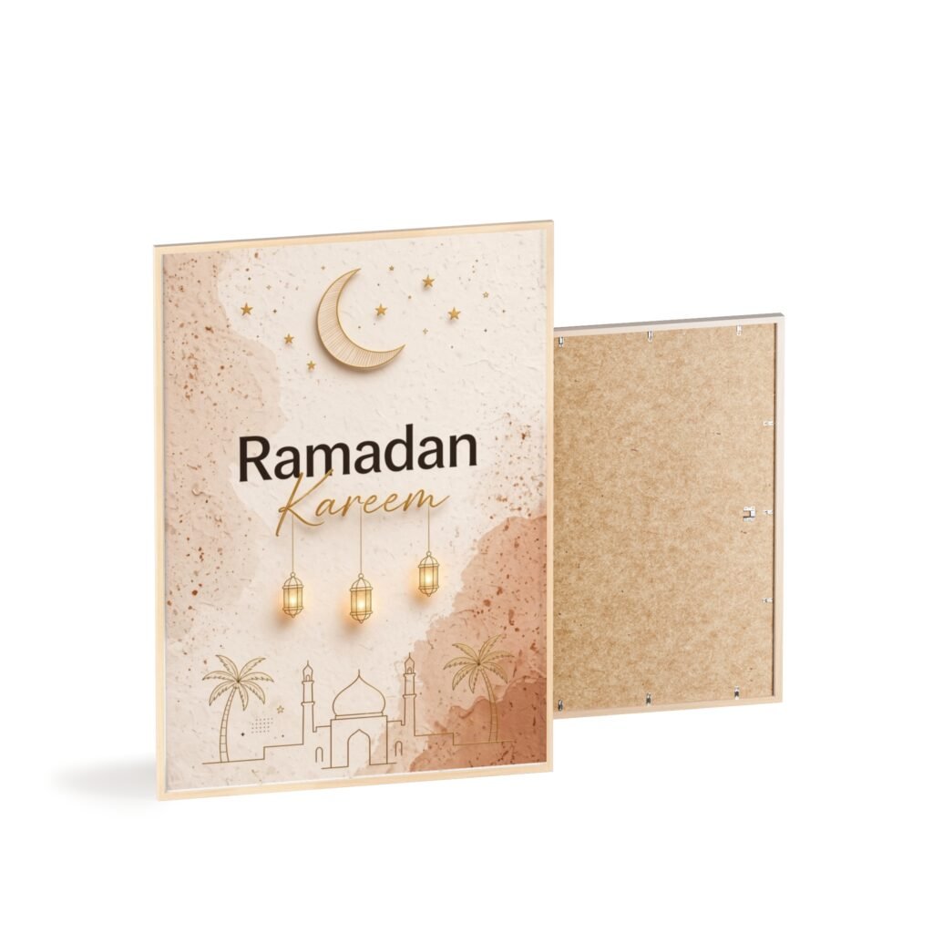 Ramadan Kareem Framed Poster — Mosque & Lantern Wall Art