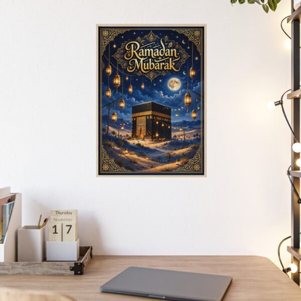 Ramadan Mubarak Kaaba Poster with Wooden Frame — Islamic Wall Art for Ramadan - Image 1