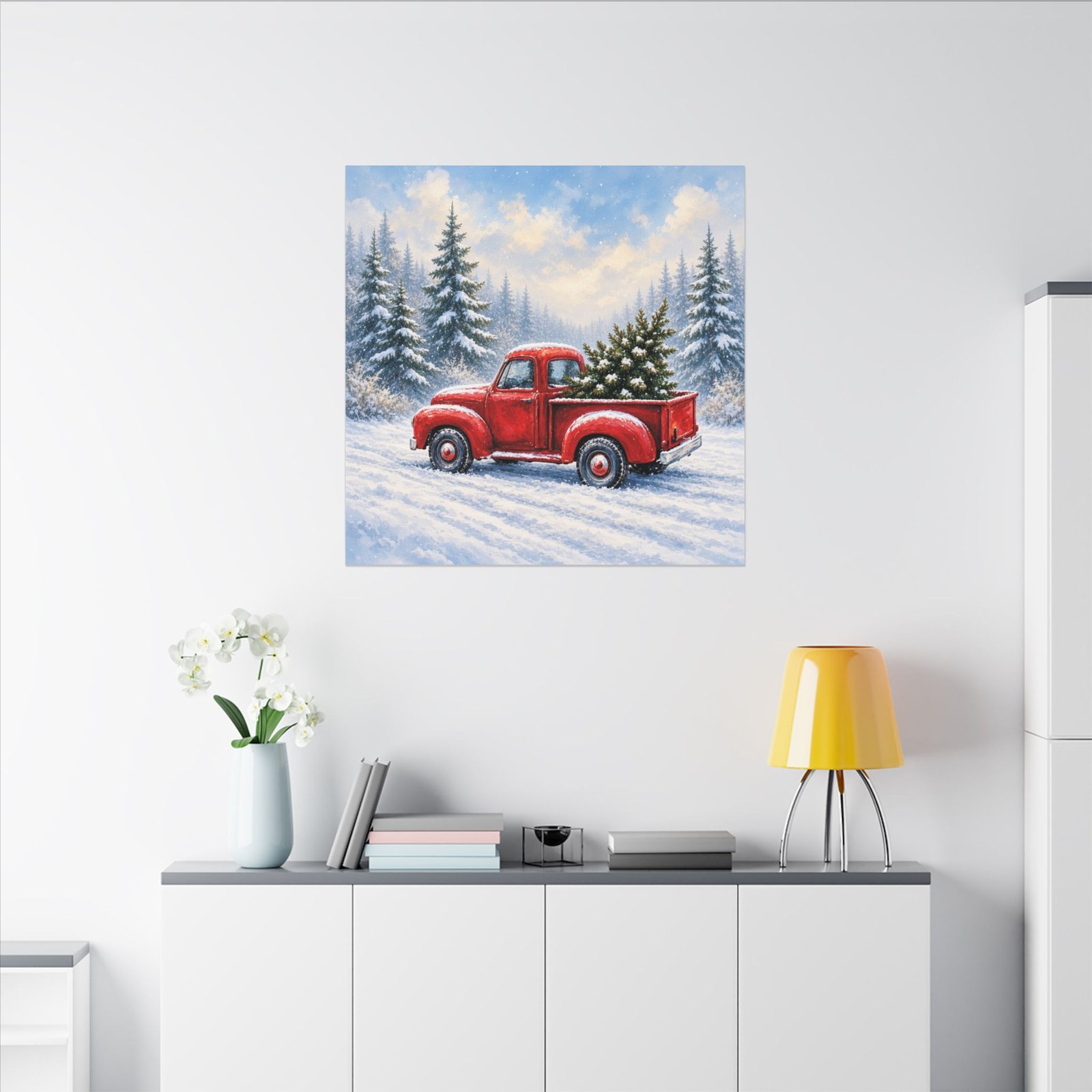 Holiday Red Truck Canvas Print — Vintage Christmas Tree Winter Wall Art - Image 2