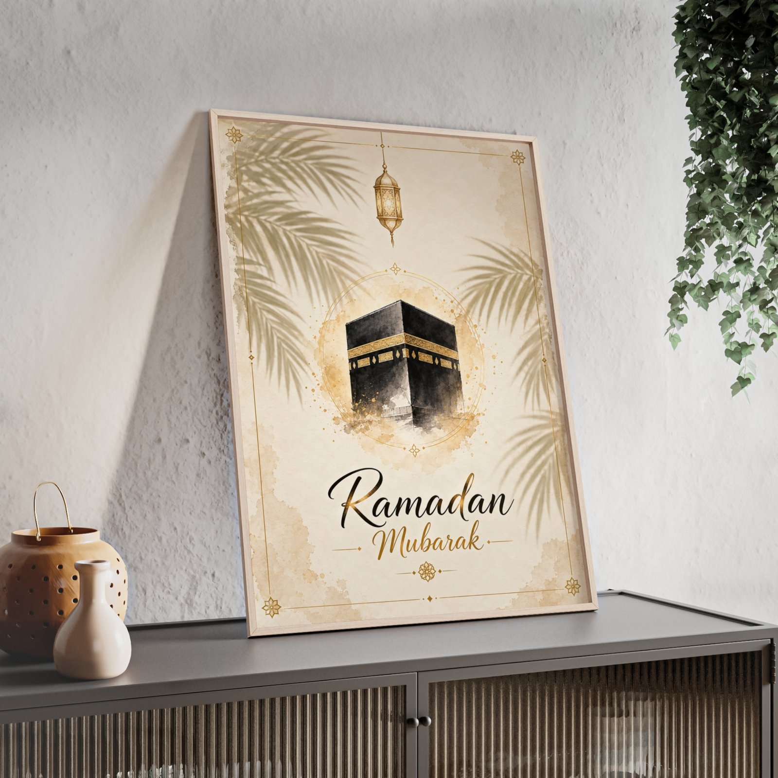 Ramadan Mubarak Kaaba Poster with Wooden Frame — Islamic Wall Art - Image 2