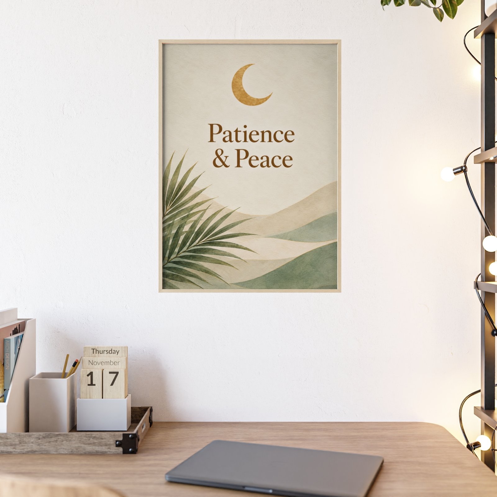 Patience & Peace Framed Poster — Botanical Moon Wall Art - Image 1