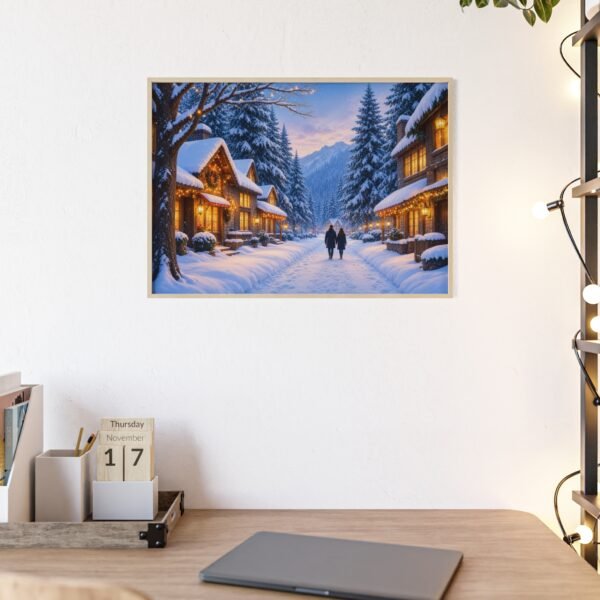 Framed Winter Village Poster - Cozy Snowy Cabin Wall Art - Image 4
