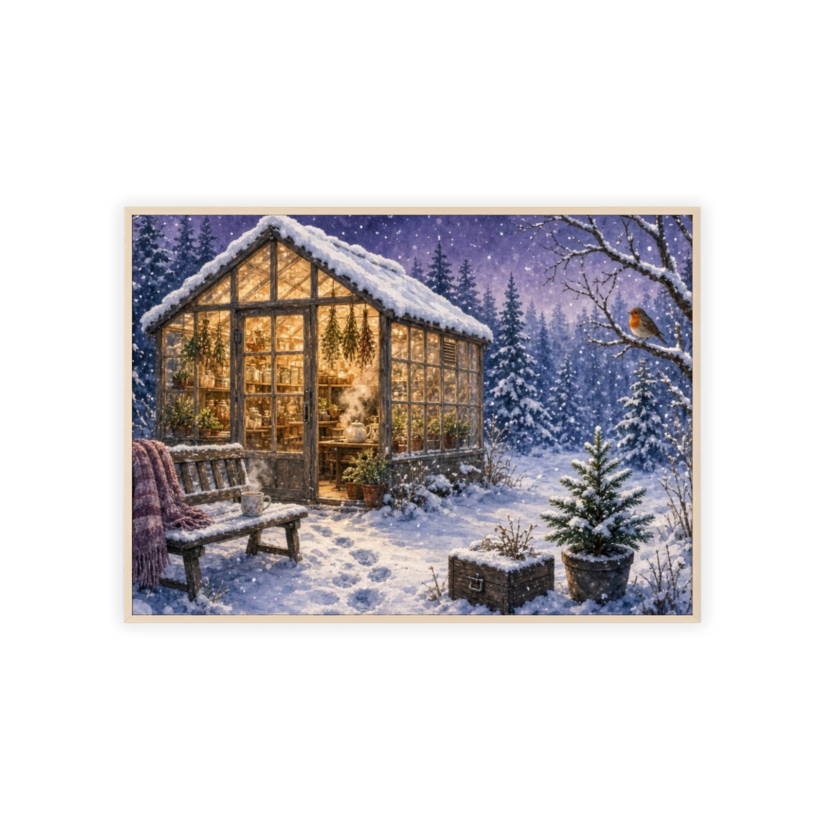 Framed Winter Greenhouse Poster — Cozy Snowy Cabin Wall Art - Image 4