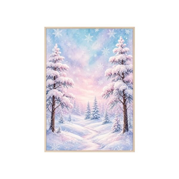 Winter Snowy Forest Poster with Wooden Frame — Pastel Snow Landscape Wall Art - Image 3