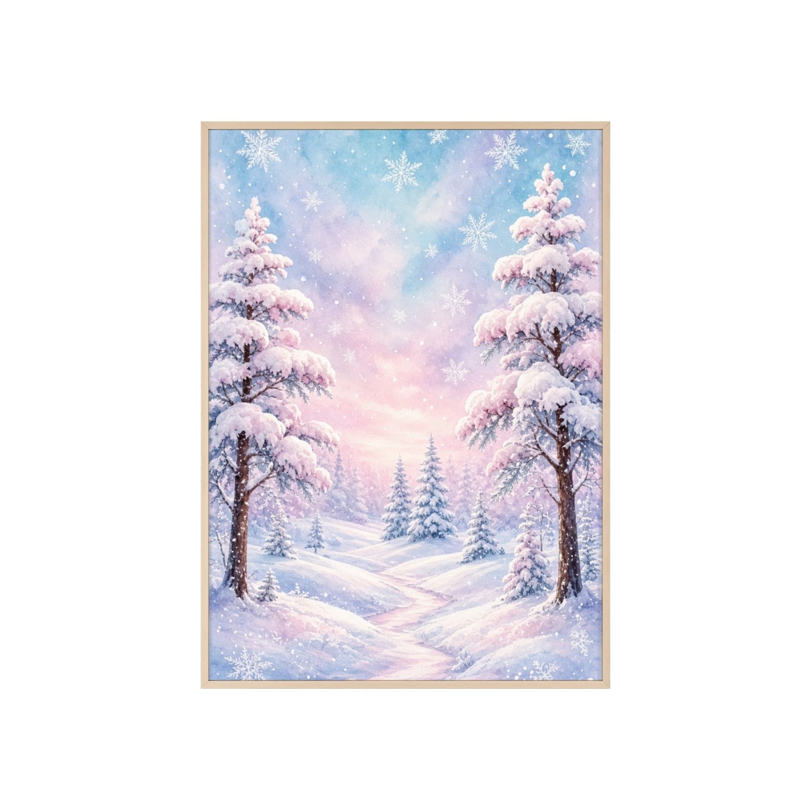 Winter Snowy Forest Poster with Wooden Frame — Pastel Snow Landscape Wall Art - Image 3