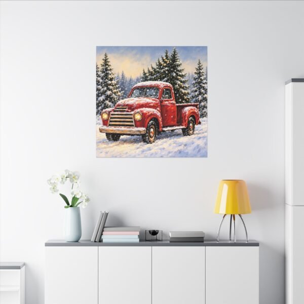 Vintage Red Truck Winter Canvas Wall Art - Image 2