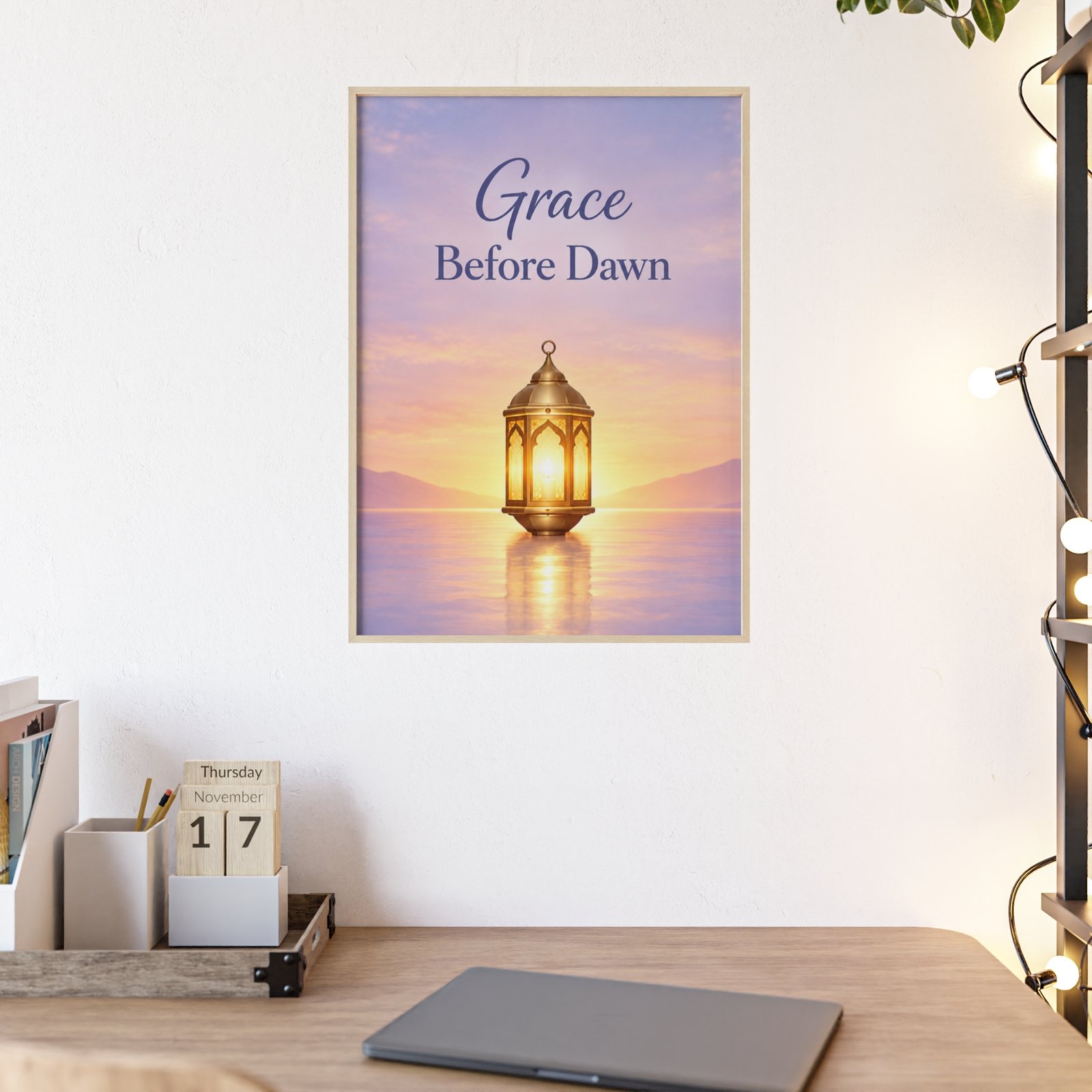 Framed Poster — "Grace Before Dawn" Lantern Sunrise Wall Art - Image 1
