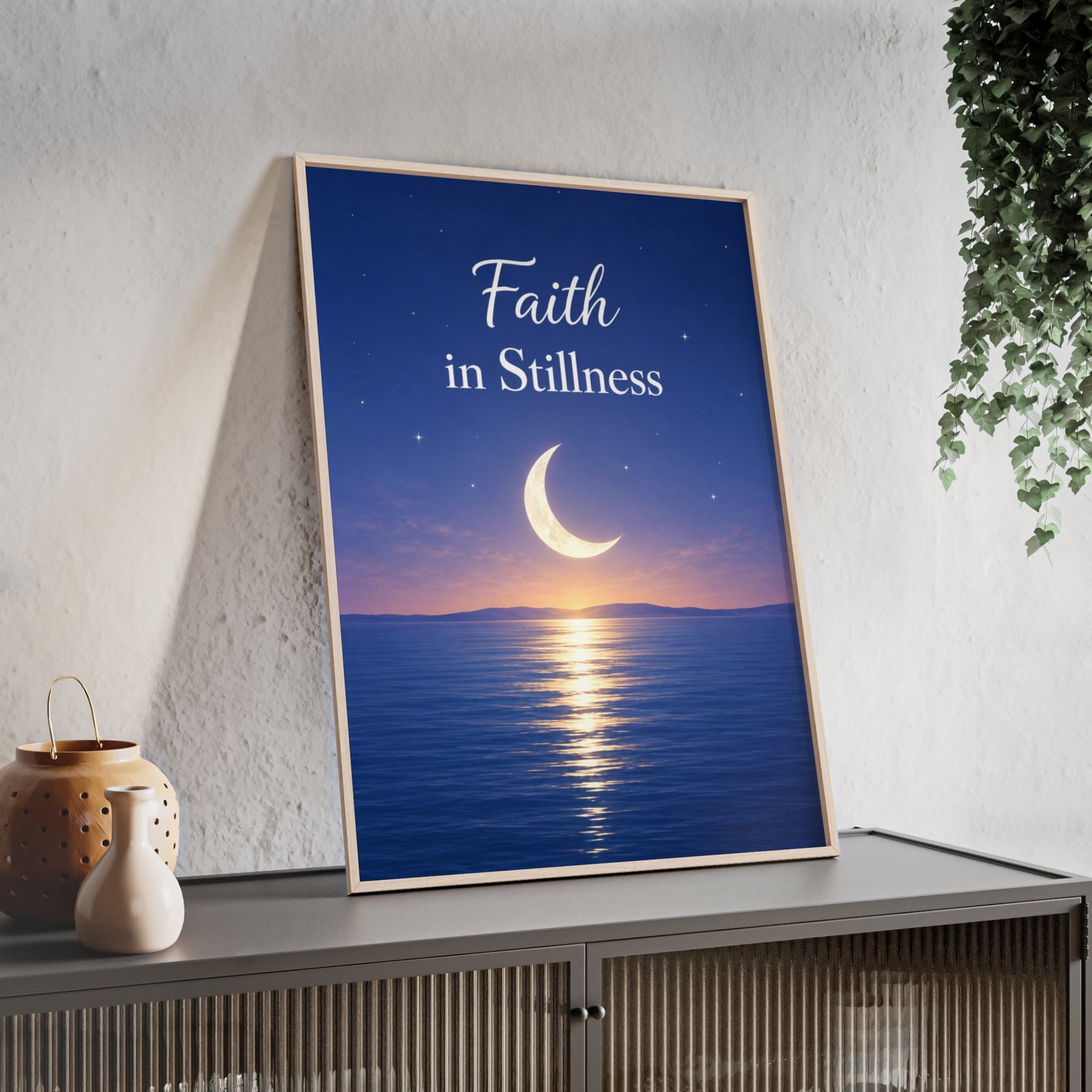 Faith in Stillness Moonlit Ocean Poster — Framed Inspirational Wall Art - Image 2