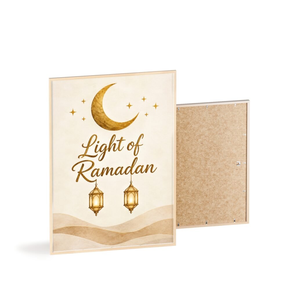 Ramadan Wall Art Poster with Wooden Frame — "Light of Ramadan" Islamic Decor