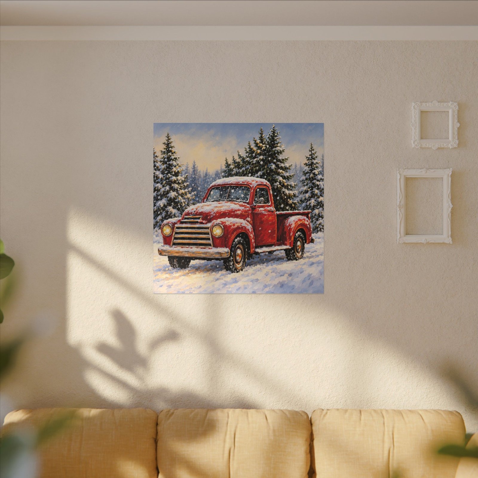Vintage Red Truck Winter Canvas Wall Art - Image 3