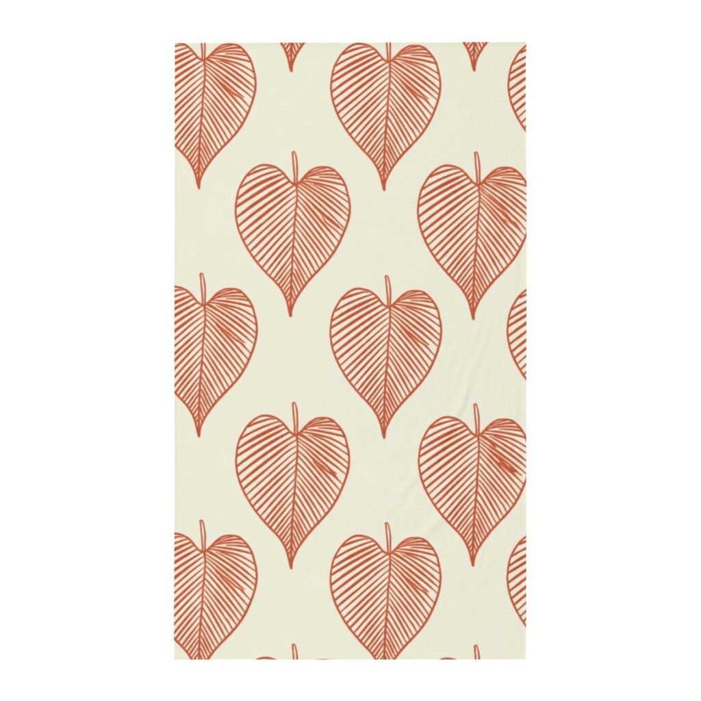 Twin Flat Sheet — Hand-Drawn Terracotta Heart Leaf Pattern | Boho Kids & Teen Bedding
