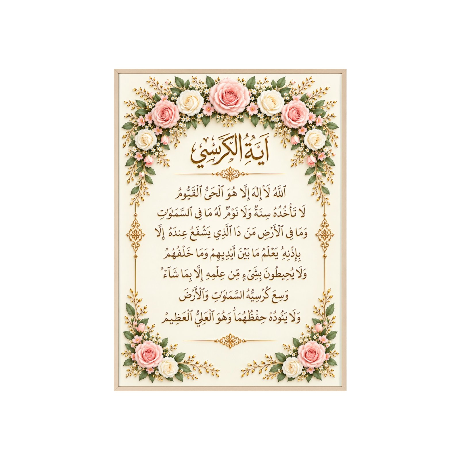 Ayat al-Kursi Floral Wall Poster with Wooden Frame - Image 3