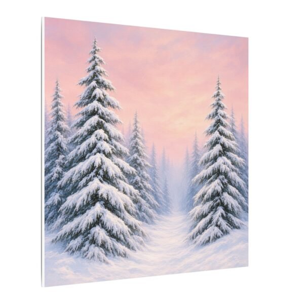 Winter Pine Forest Canvas Wall Art — Snowy Trees at Pink Sunset - Image 2