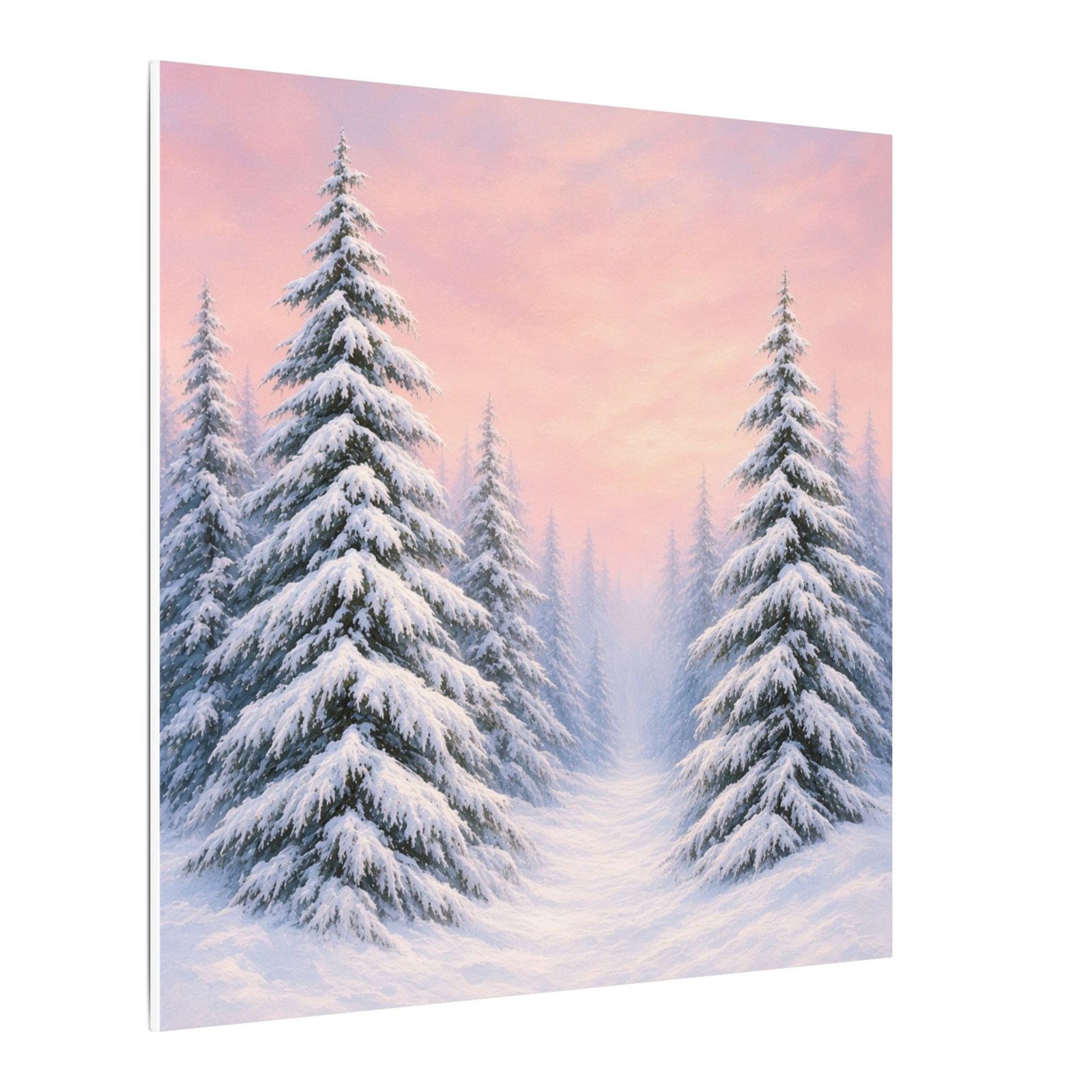 Winter Pine Forest Canvas Wall Art — Snowy Trees at Pink Sunset - Image 2