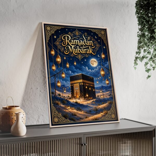 Ramadan Mubarak Kaaba Poster with Wooden Frame — Islamic Wall Art for Ramadan - Image 2