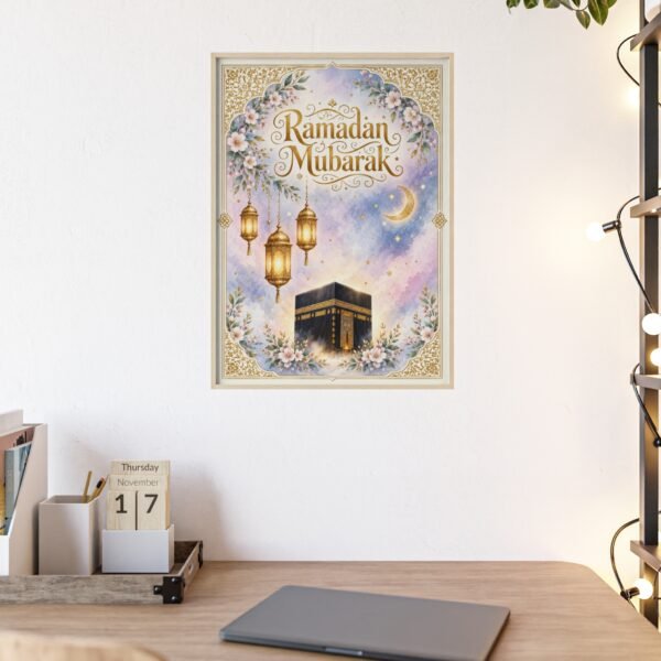 Ramadan Mubarak Kaaba Poster with Wooden Frame — Islamic Decor - Image 1