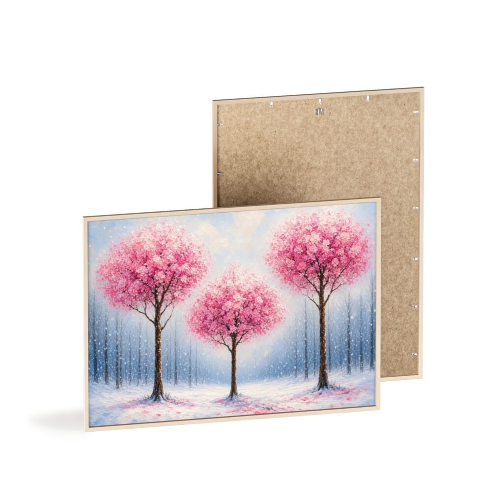 Framed Pink Blossom Tree Wall Art Poster — Winter Cherrywood Print