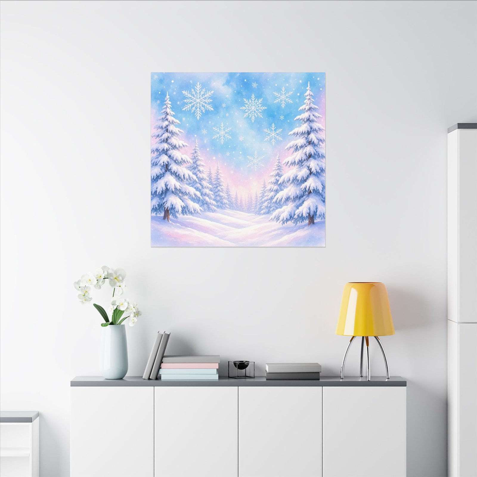 Winter Snowy Forest Canvas Wall Art - Snowflake Holiday Landscape - Image 1