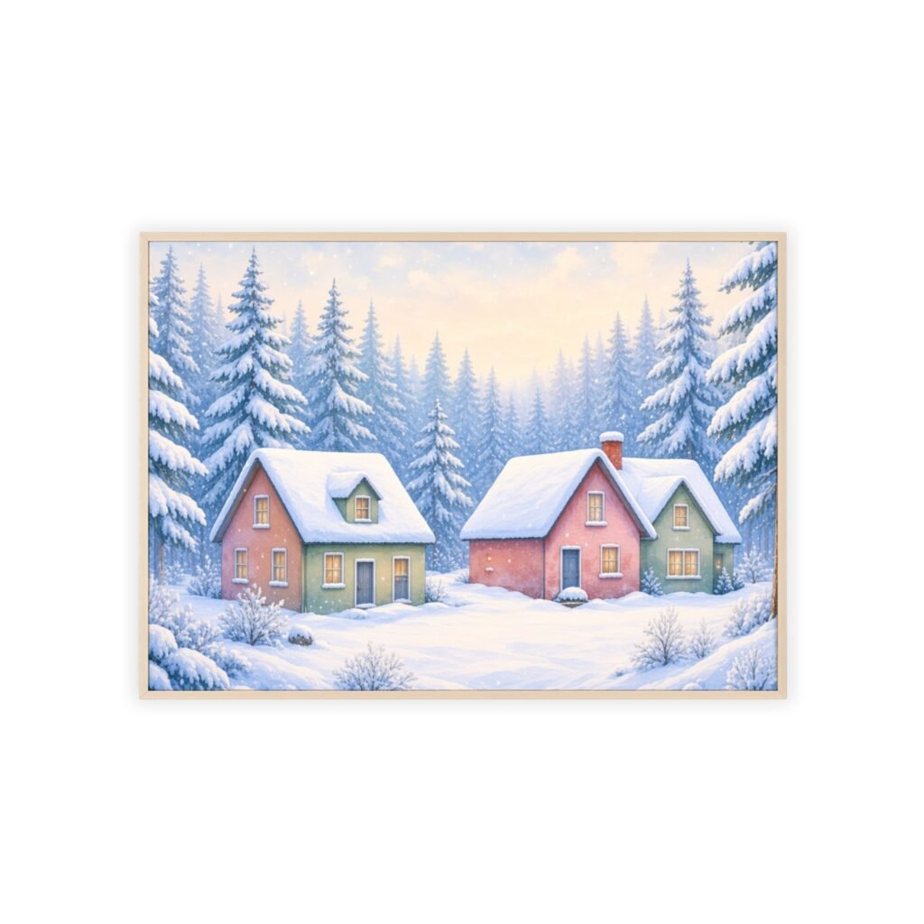 Winter Cottage Snow Scene Framed Poster