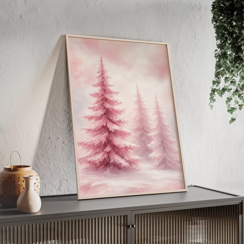 Framed Pink Winter Pines Poster