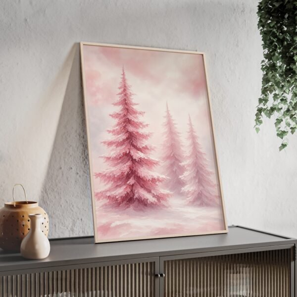Framed Pink Winter Pines Poster - Image 2
