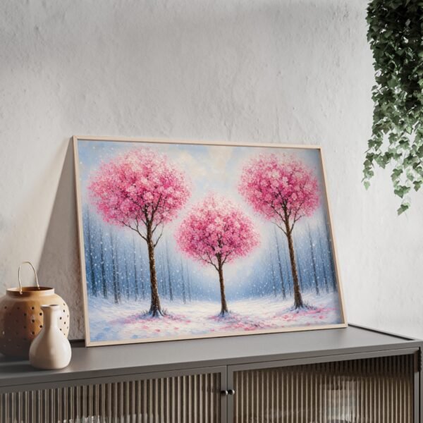 Framed Pink Blossom Tree Wall Art Poster — Winter Cherrywood Print - Image 2