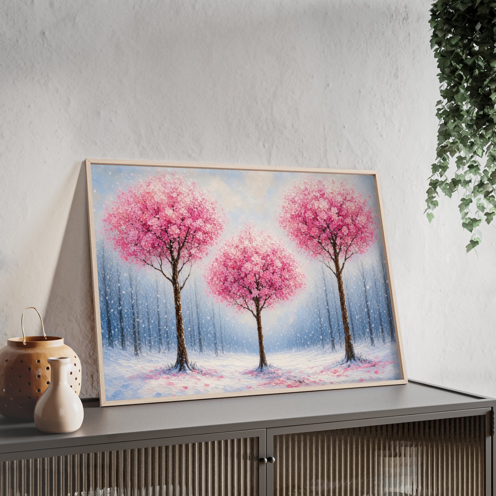 Framed Pink Blossom Tree Wall Art Poster — Winter Cherrywood Print - Image 2