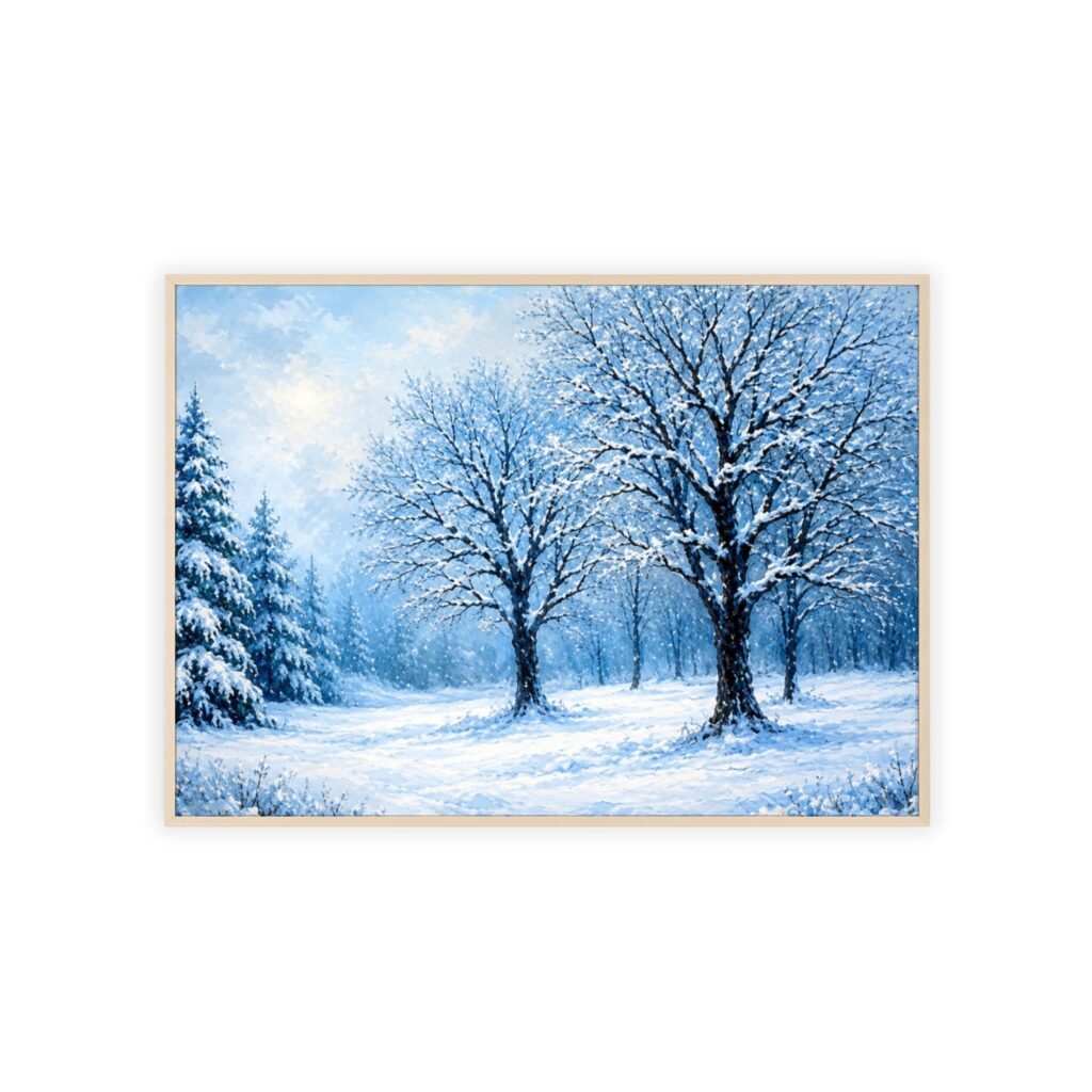 Winter Forest Poster with Wooden Frame