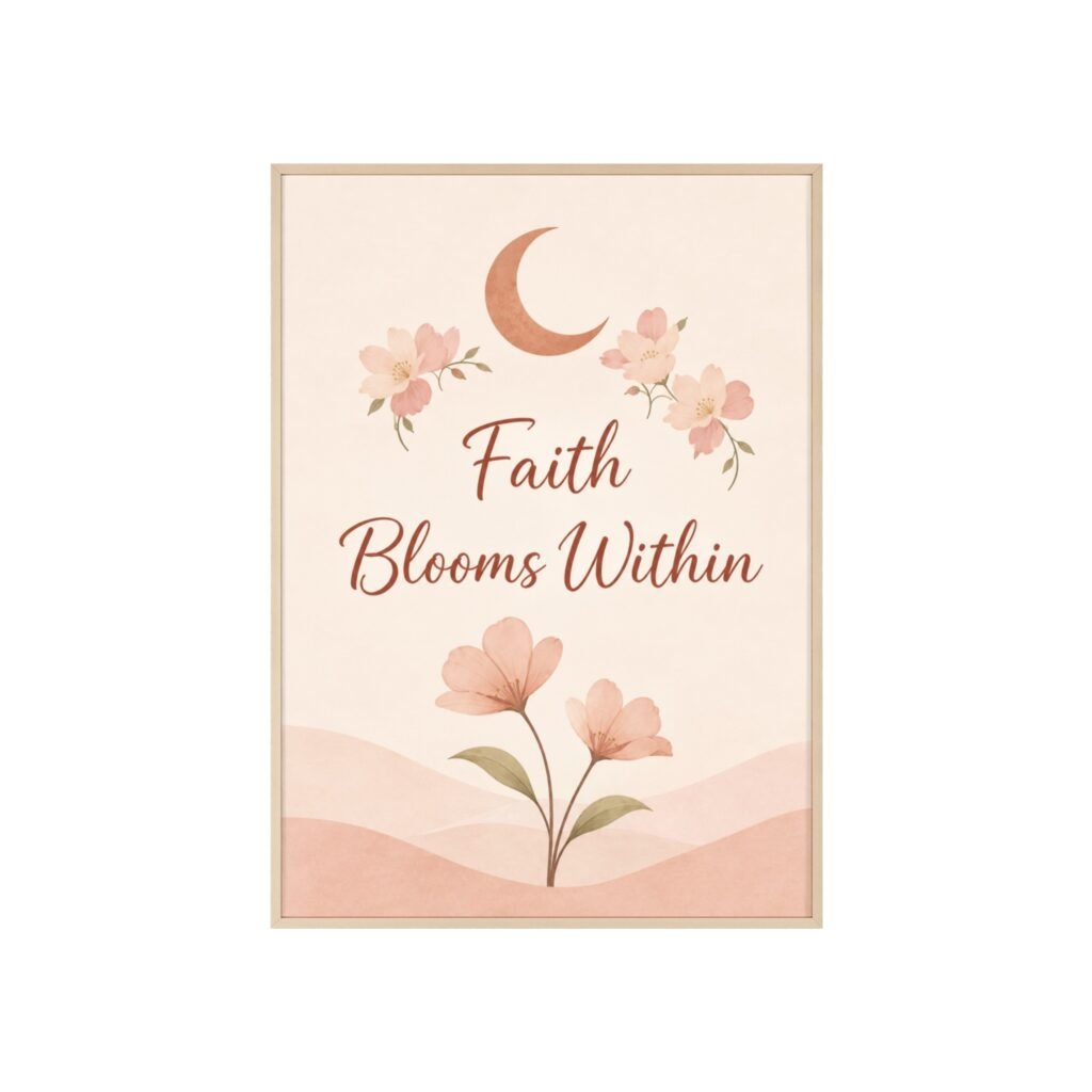 Faith Blooms Within Floral Wall Poster with Wooden Frame