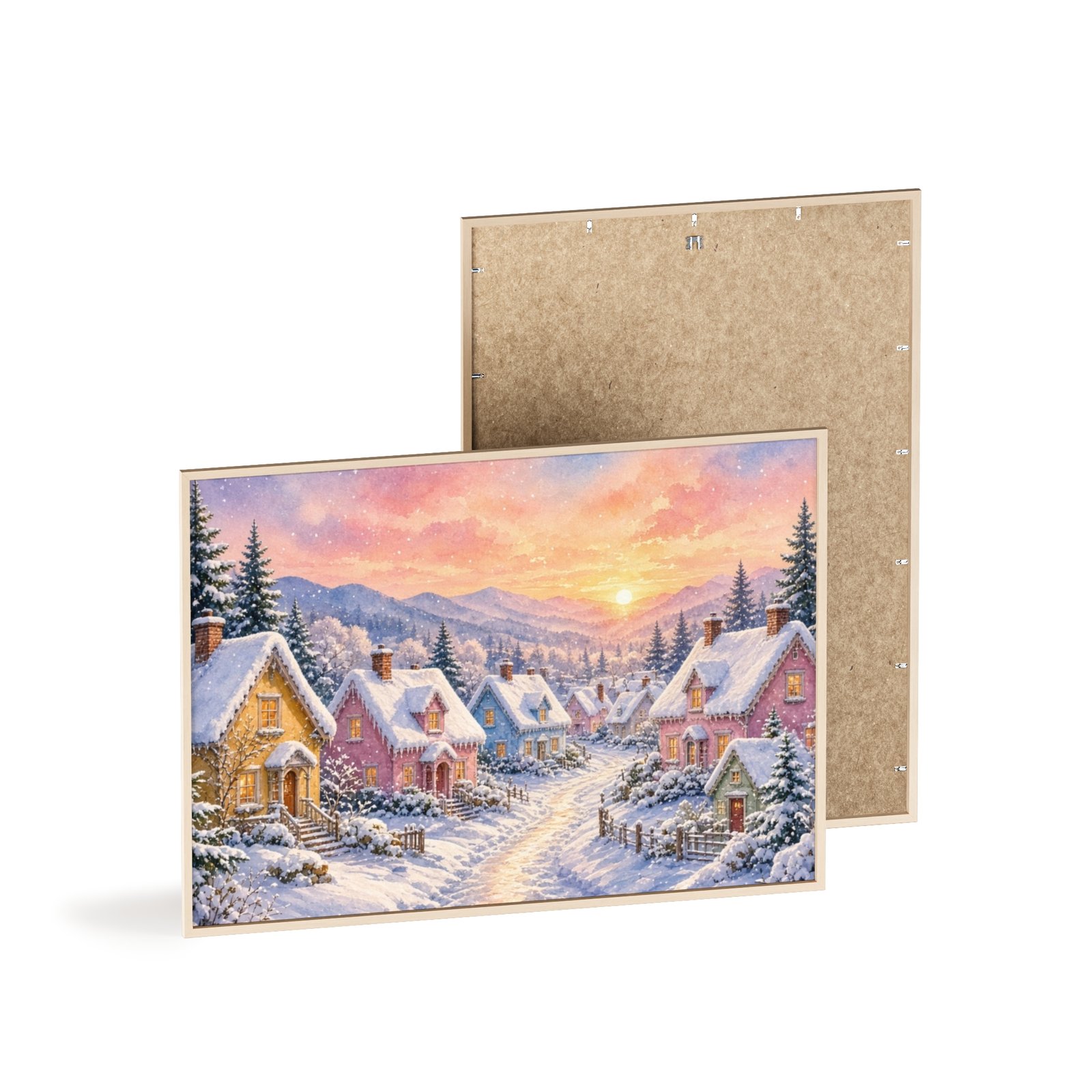 Framed Winter Village Poster — Cozy Snowy Sunset Wall Art - Image 4