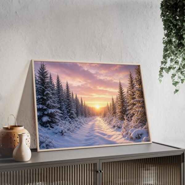 Sunrise Winter Forest Poster with Wooden Frame — Snowy Pine Landscape Wall Art - Image 2