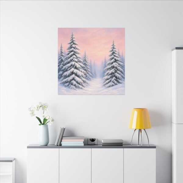 Winter Pine Forest Canvas Wall Art — Snowy Trees at Pink Sunset - Image 4