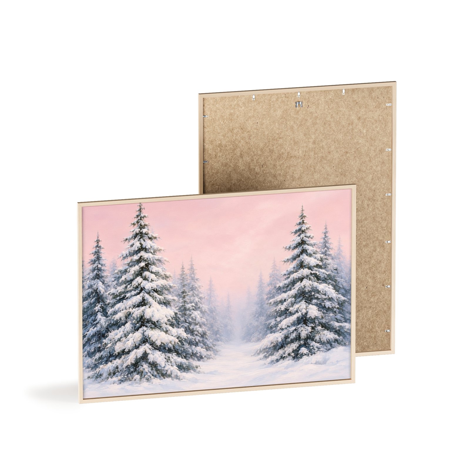 Framed Winter Pines Poster – Pink Snowy Forest Wall Art - Image 4