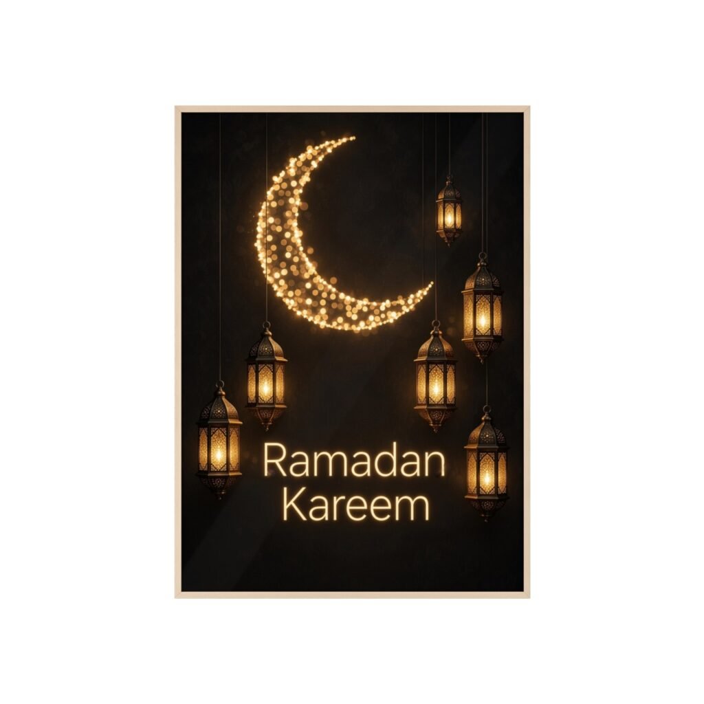Ramadan Kareem Framed Poster — Crescent & Lantern Wall Art