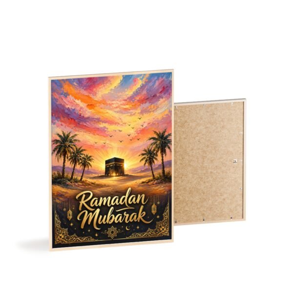 Ramadan Mubarak Framed Poster – Islamic Kaaba Sunset Wall Art - Image 4