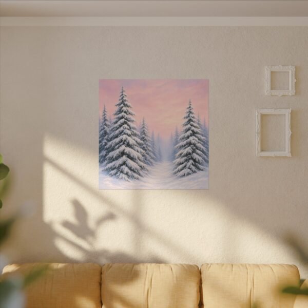 Winter Pine Forest Canvas Wall Art — Snowy Trees at Pink Sunset - Image 3