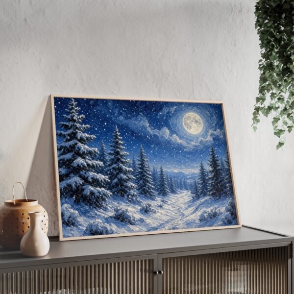 Winter Moonlit Forest Poster with Wooden Frame - Image 2