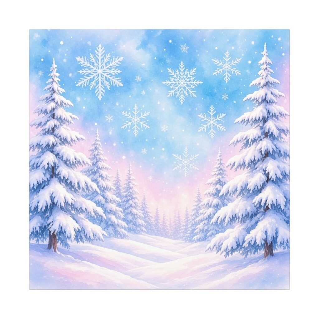 Winter Snowy Forest Canvas Wall Art - Snowflake Holiday Landscape