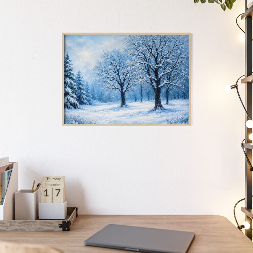 Winter Forest Poster with Wooden Frame
