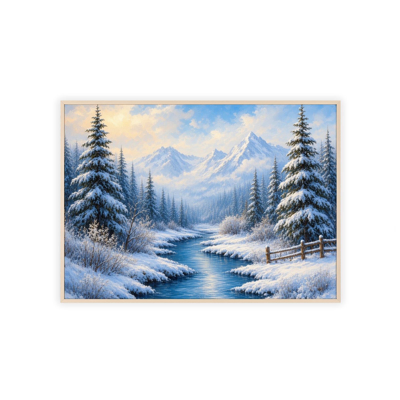 Framed Winter Landscape Poster — Snowy Mountain River Wall Art - Image 3