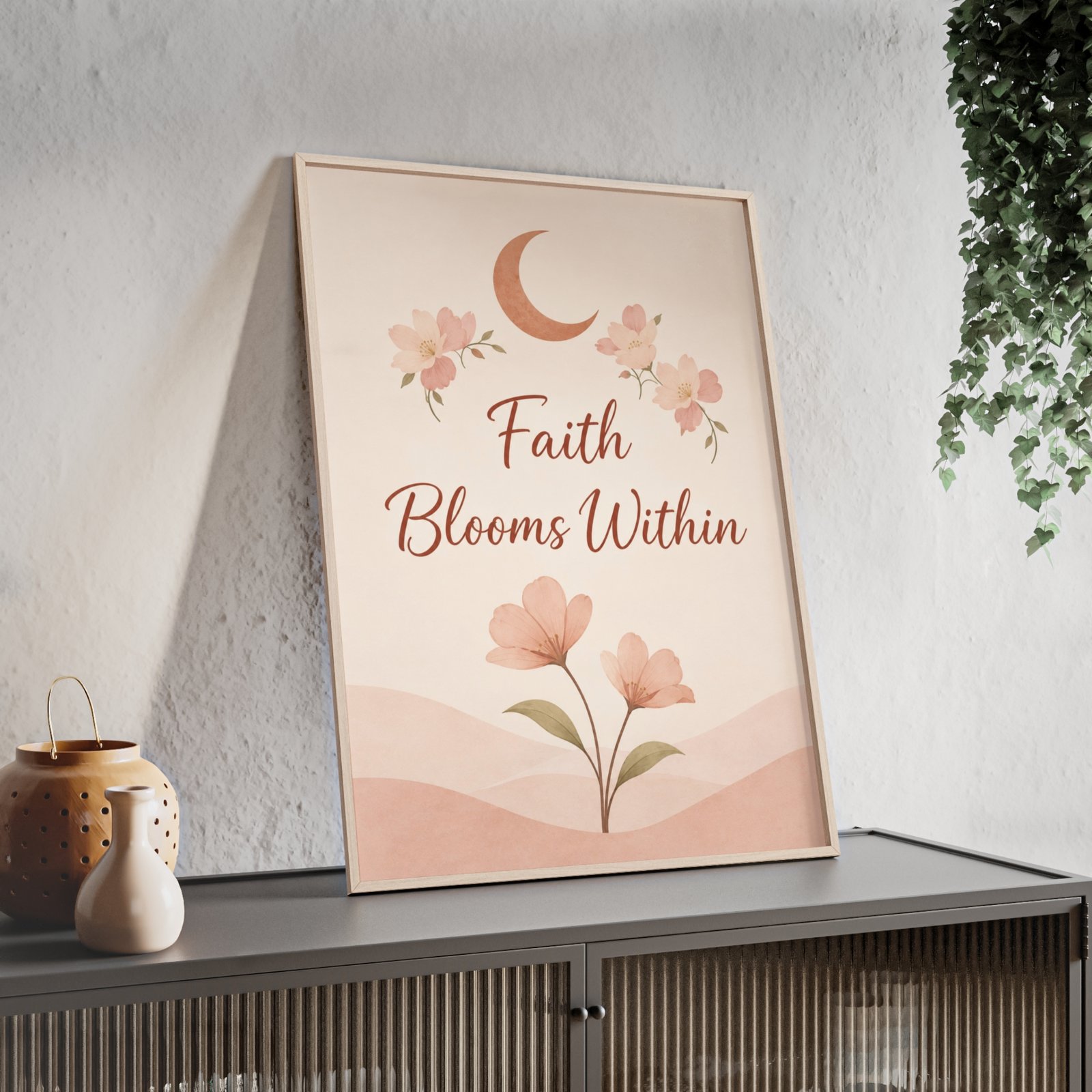 Faith Blooms Within Floral Wall Poster with Wooden Frame - Image 2