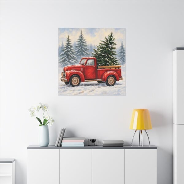 Christmas Red Truck Canvas Wall Art — Vintage Pickup with Pine Trees in Snow - Image 3