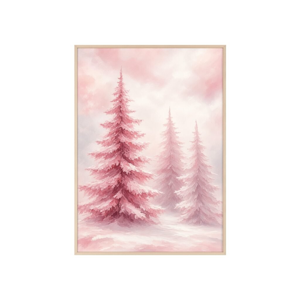 Framed Pink Winter Pines Poster