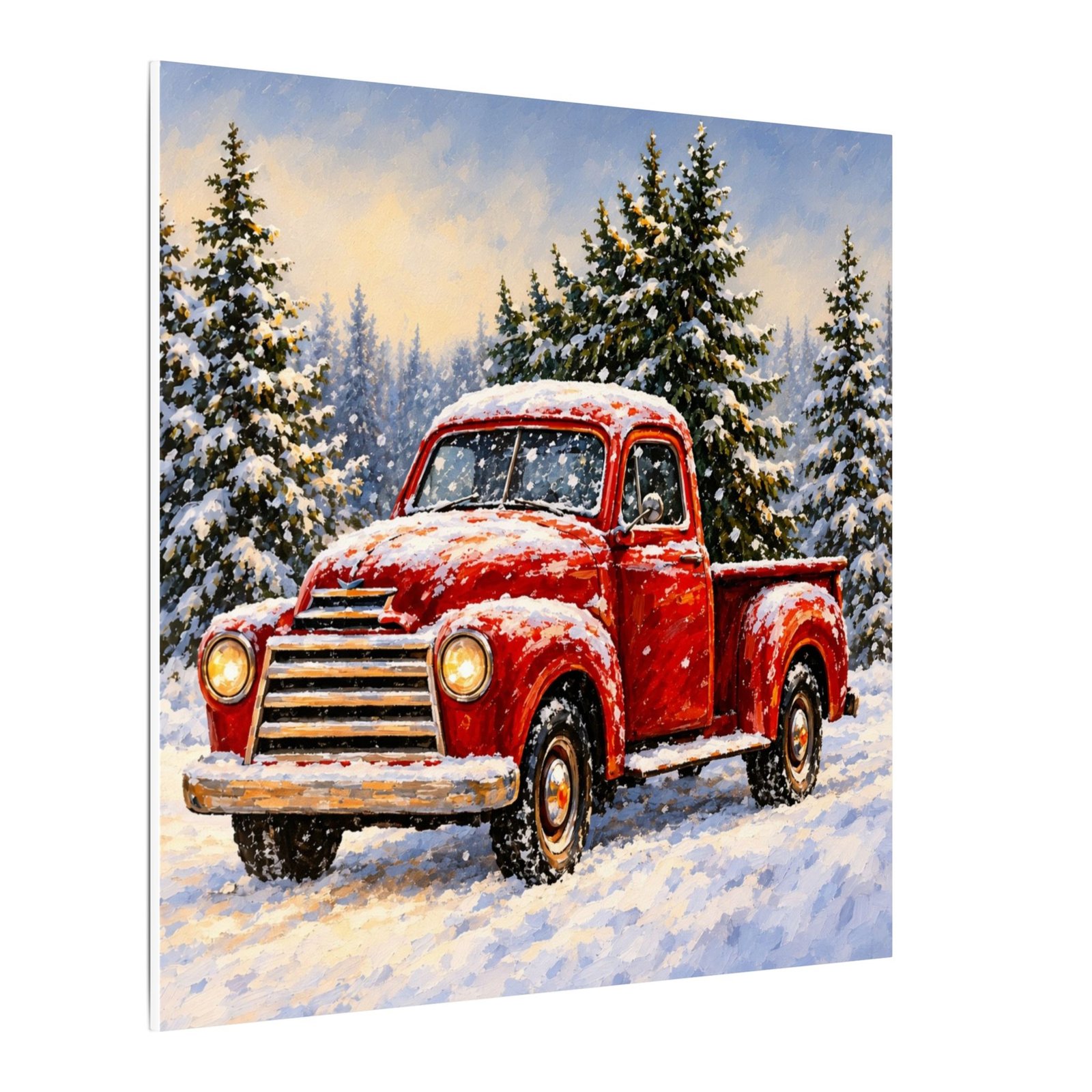 Vintage Red Truck Winter Canvas Wall Art - Image 4