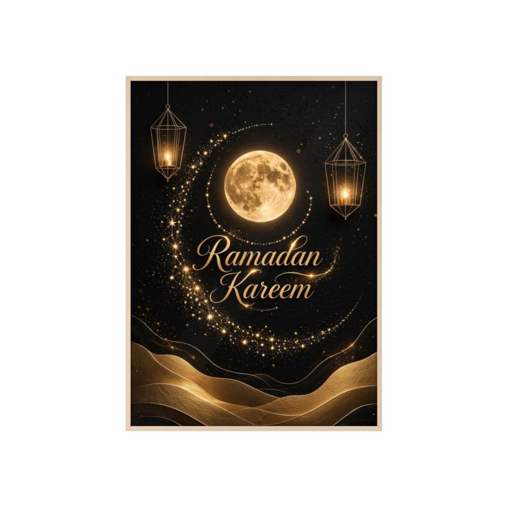 Ramadan Kareem Moon Poster with Wooden Frame — Islamic Wall Art