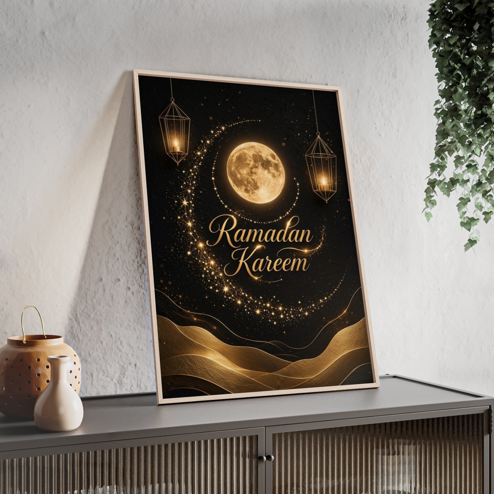 Ramadan Kareem Moon Poster with Wooden Frame — Islamic Wall Art - Image 2