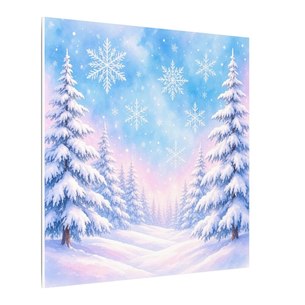 Winter Snowy Forest Canvas Wall Art - Snowflake Holiday Landscape